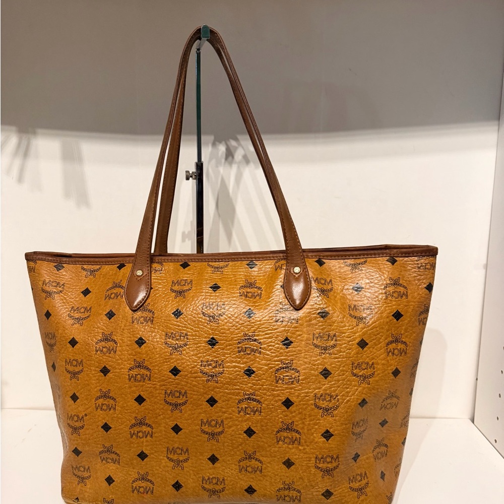 MCM Tan Tote with Blue Stripes - Picture 4 of 11